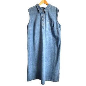 CJ Banks Christopher & Banks sleeveless denim maxi dress button vintage 24w